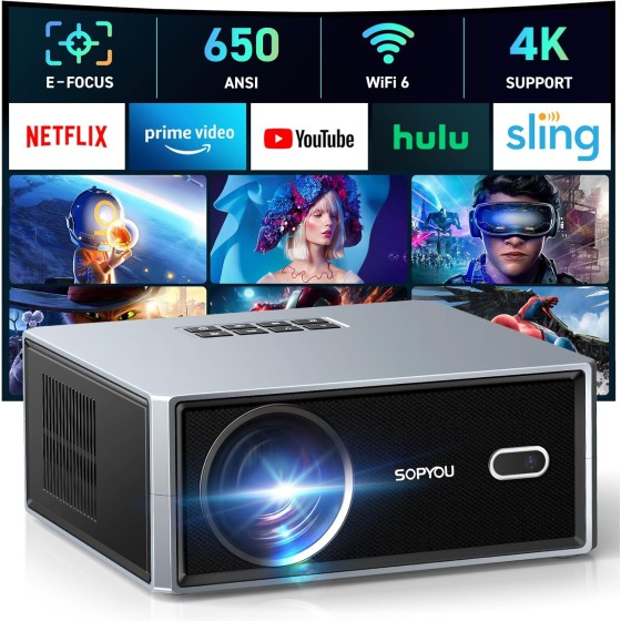Projector with WiFi and Bluetooth, Native 1080P 4K Support